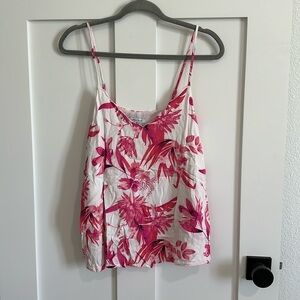 White Birch Women's M Tropical Floral Cami Tank White Pink Red Coastal Preppy